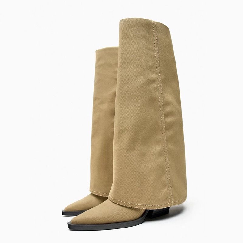 Women's Shoes Big brand four seasons new pointed thick heel trouser boots women's retro knee high boots high heel western cowboy boots knight_voghion.com
