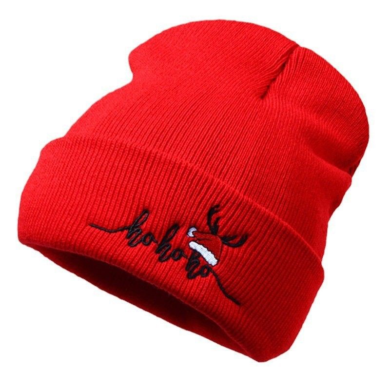Christmas Embroidery Elk Knitted Wool Hat Men's and Women's Versatile Cold Warm Cold Hat Festive Atmosphere Trendy Hat_voghion.com