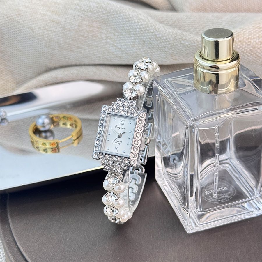 Orologi da donna, romantici, con doppia fila, squisiti piccoli braccialetti di perle, orologi al quarzo da donna di lusso, quadrati e leggeri, con diamanti_voghion.com
