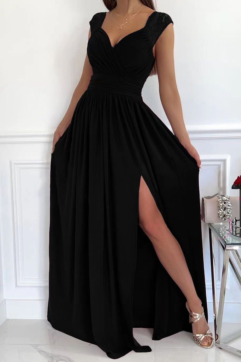 Women's Sleeveless Lace Open Back Hem Split European Women Dress In Stock_voghion.com