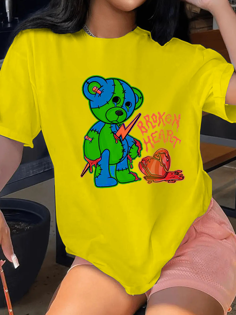 Women's cotton letters printed large size loose short sleeves_voghion.com