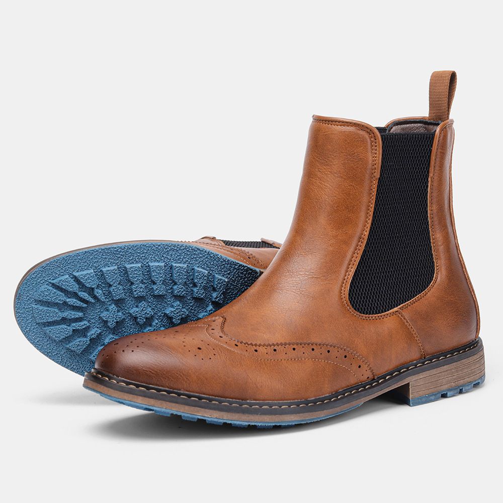 Retro-Chelsea-Stiefel für Herren mit elastischem Gore- und Brogue-Detail – Klassische Stiefeletten mit runder Zehenpartie für die Freizeit_voghion.com