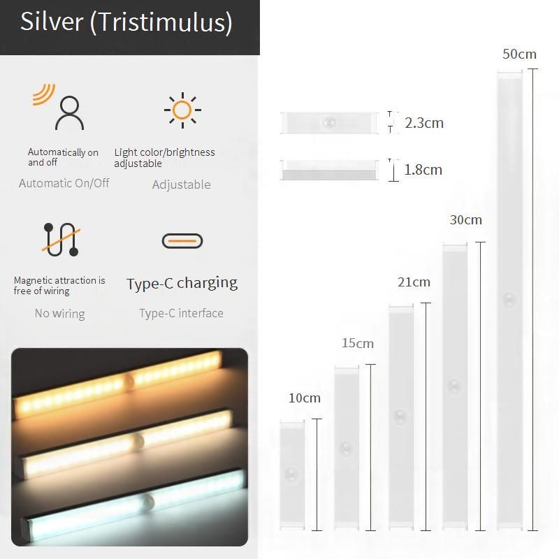 Slimme LED-lichtstrip met bewegingssensor - Draadloze magnetische, oplaadbare kastlamp met 3-kleurige, verstelbare verlichting_voghion.com