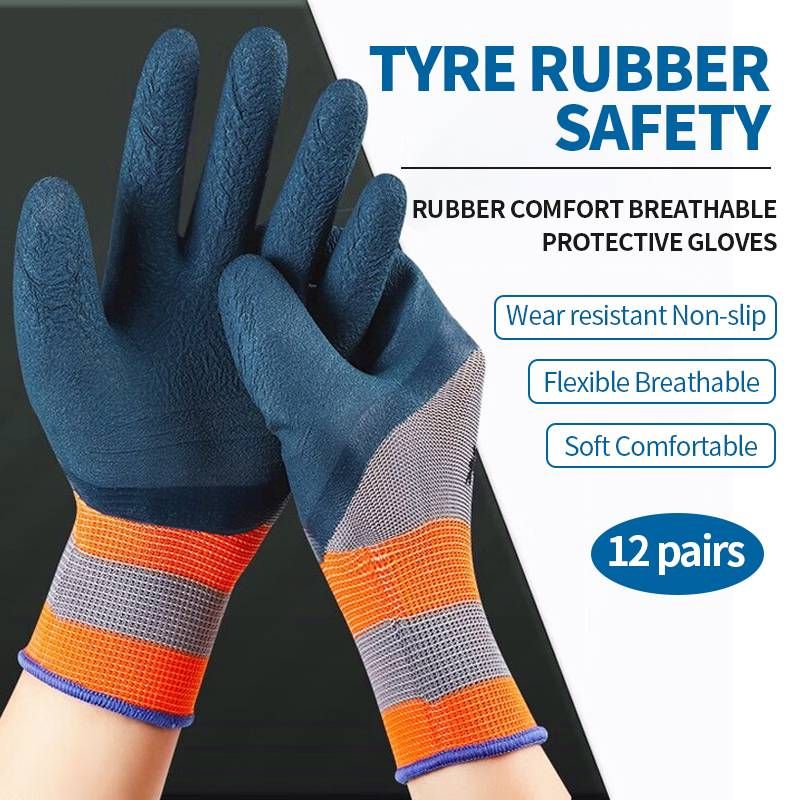 Durable Rubber & Nylon Labor Protection Gloves - Non-Slip, Wear-Resistant, Multi-Scenario Use - 12 Pairs_voghion.com
