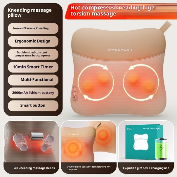 Cuscino massaggiante automatico ispirato a SKG con riscaldamento - Sollievo dal dolore a schiena, collo e vita per tutto il corpo - 6 nodi massaggianti, 3 impostazioni di velocità_voghion.com