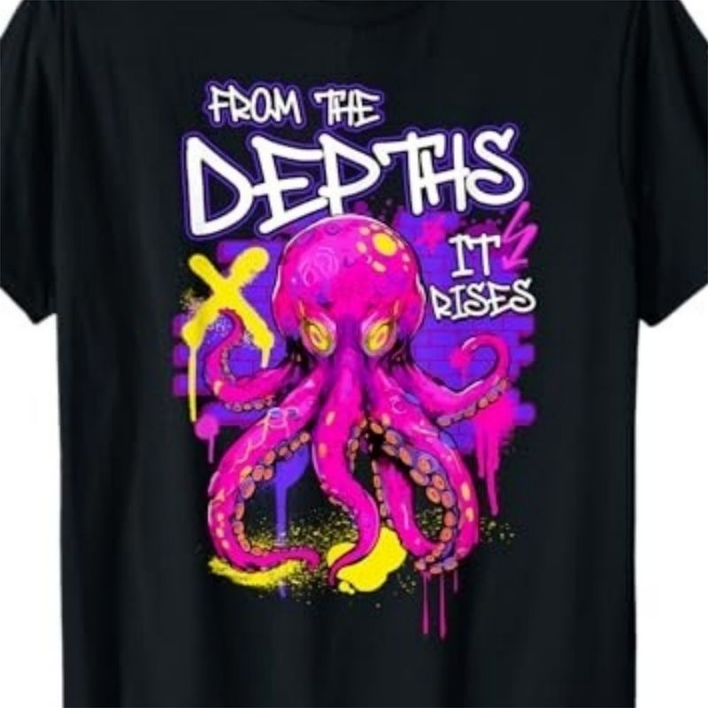 Street Art Octopus Graffiti Art From the Depths it Rises T-Shirt._voghion.com