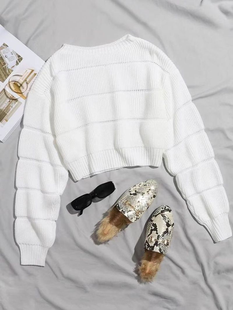 Damski dzianinowy sweter z okrągłym dekoltem w jednolitym kolorze Love Pullover Damskie krótkie ubrania Super Hot Style_voghion.com