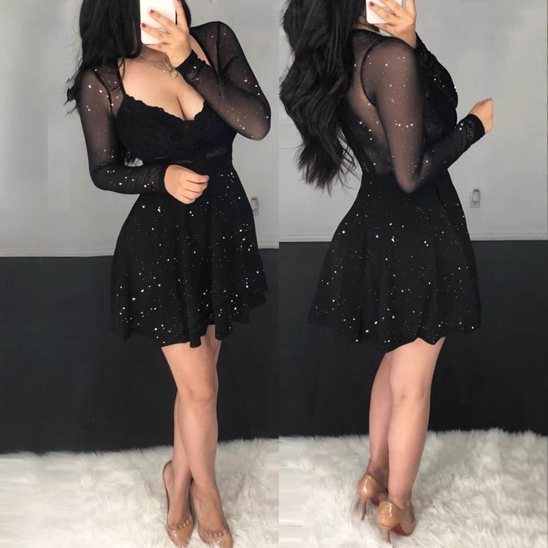 Mini-robe patchwork en maille poudrée à la taille_voghion.com
