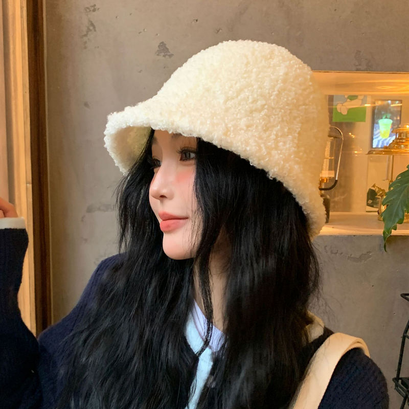 Autumn and Winter New Korean Plush Women's Face Showing Small Pot Hat Outdoor Warm Solid Color Simple Sweet Bucket Hat_voghion.com