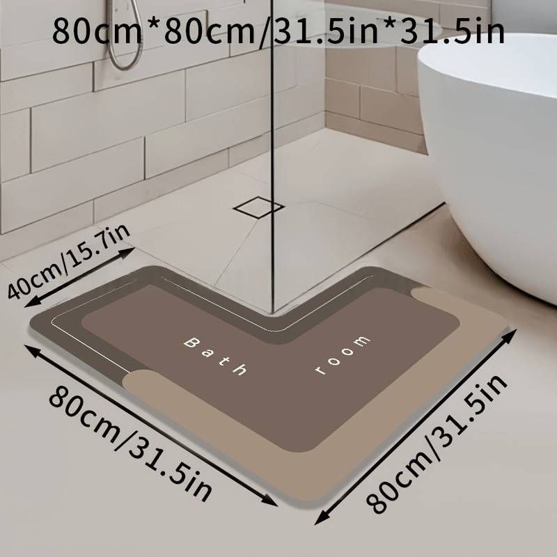 Diatomite Bath Mat - L-Shaped Non-Slip Absorbent Floor Pad For Shower Corner (Large Size Trimmable Fast-Drying Waterproof 32"X24")​​_voghion.com