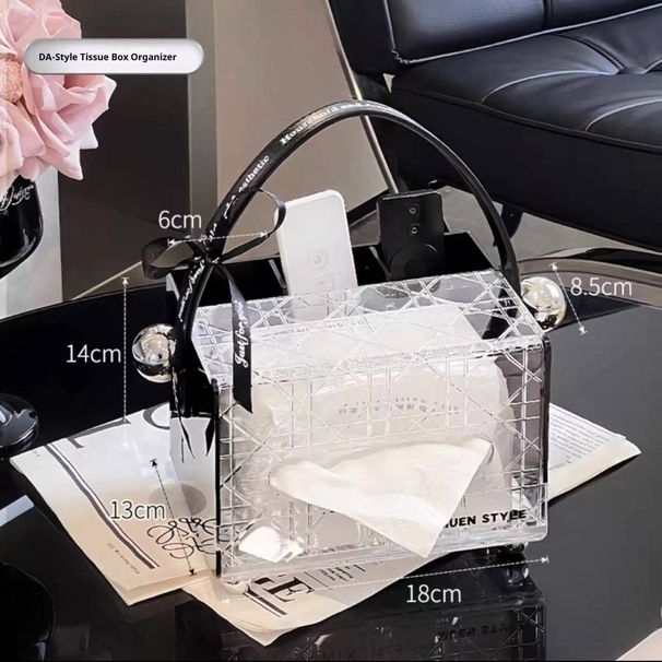 Modern Acrylic Tissue Box Holder With Remote Storage – Minimalist Desktop Organizer For Living Room & Office (DA Style, Drawer/Remote Version)_voghion.com
