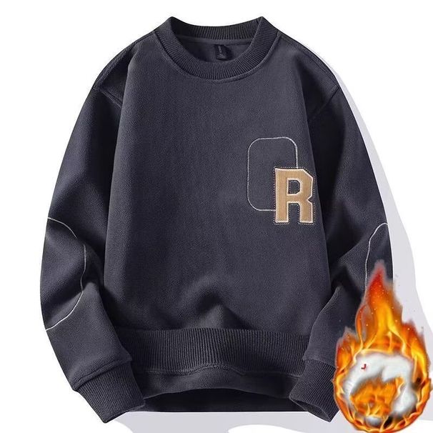 Herren-Fleece-Sweatshirt mit doppelter Lage – Retro-inspirierter Rundhalspullover (Schwarz/Grün/Anthrazit/Khaki, M-3XL)_voghion.com