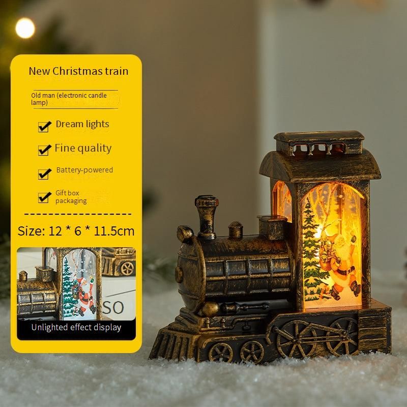 Luce notturna a forma di treno di Natale: lanterna a LED festiva attivata dall'acqua con disegni di Babbo Natale, renne e pupazzo di neve (dettagli con pennello dorato)_voghion.com