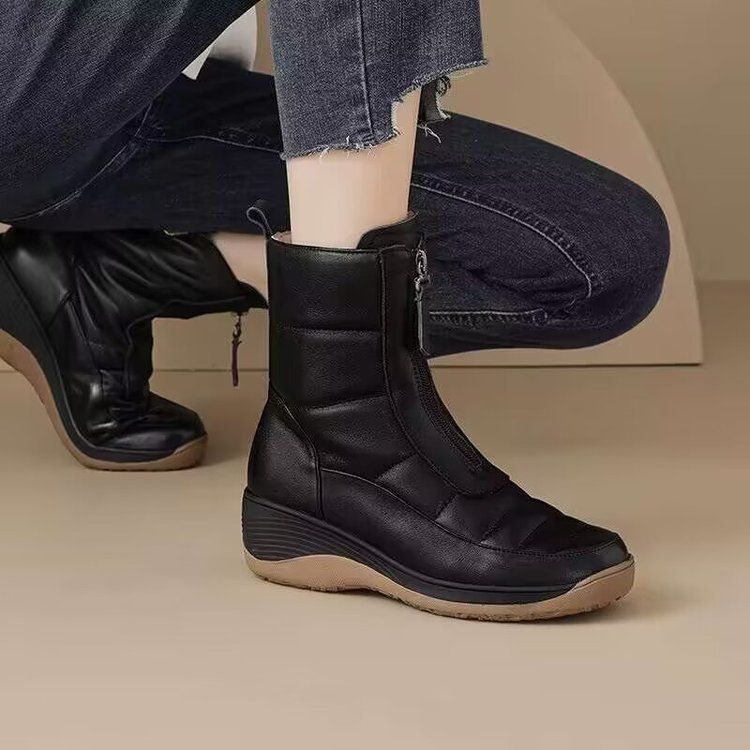 Neue, warm gefütterte Damen-Schneestiefel mit dicken Sohlen für Herbst/Winter 2025, Damenschuhe mit weichen Sohlen, kurze Stiefel_voghion.com