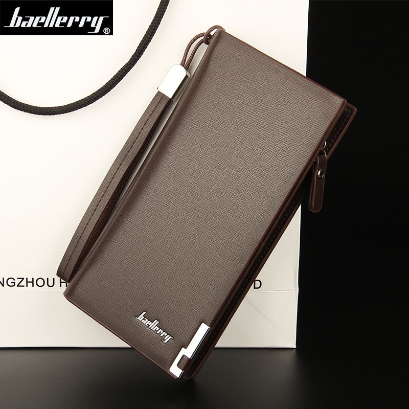 Practical and high-end men's long wallet with multifunctional zipper handle, unisex handbag, multi slot coin purse, simple and fashionable_voghion.com