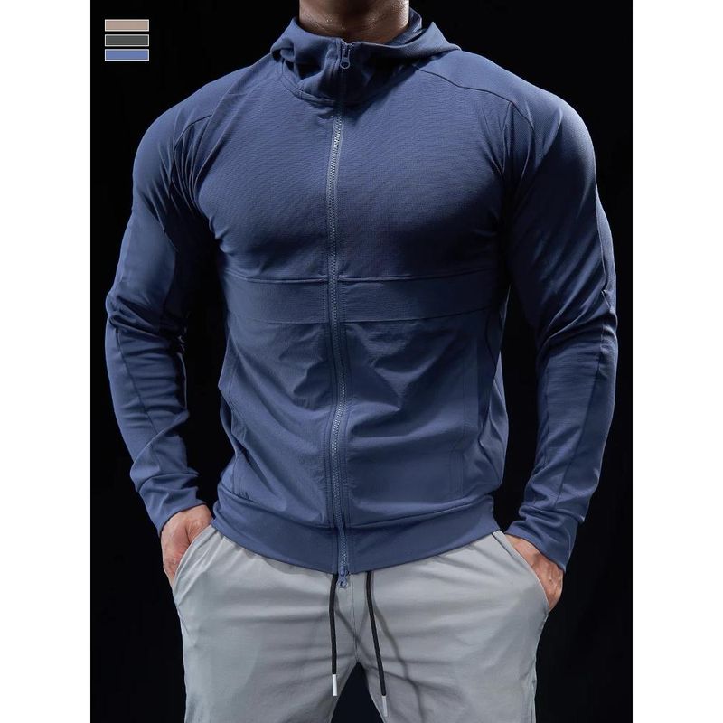 Veste d'entraînement de course à pied pour hommes, chemises de sport, de fitness, de gym, à manches courtes, sweat à capuche pour cyclisme en plein air, vêtements d'entraînement musculaire_voghion.com
