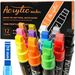 12-Color Jumbo Acrylic Paint Markers, 10mm Chisel Tip For Posters, Wall Art, DIY Crafts, Quick-Dry & Vibrant Colors, Ideal For Students & Artists_voghion.com
