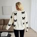 Damen-Strickcardigan mit Fliege – Süßer und stylischer Pullover mit offener Vorderseite, leichte Acrylmischung, lockere Passform, lange Ärmel (Creme)_voghion.com