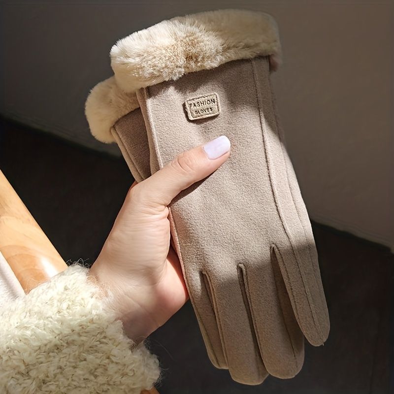 Podzimní, estetické, teplé zimní elegantní design s dotykovou obrazovkou – termo kožešinové outdoorové rukavice_voghion.com