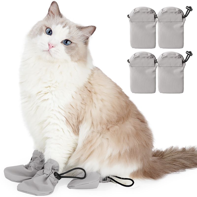Neue Haustierschuhe für Katzen, kratzfeste Fußabdeckung, wasserdicht, verstellbar, wasserdicht und verschleißfest, Nagel-Katzenschuhe_voghion.com