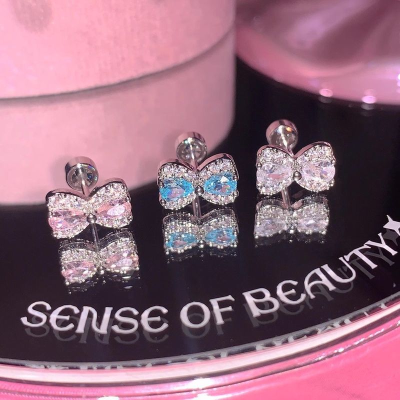 Piercing all'orecchio con nodo a farfalla, in acciaio al titanio, senza rimozione, con fondo piatto, zircone scintillante, orecchini di nicchia con personalità, per donne_voghion.com