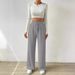 nuova vita texture maglia pantaloni larghi elastici vita alta tinta unita casual larghi dritti abbigliamento donna_voghion.com