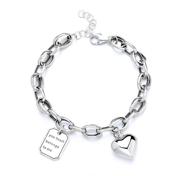 Ασημένια κοσμήματα S925 με αγάπη για συρραφή, μικρό τετράγωνο βραχιόλι μενταγιόν για γυναίκες_voghion.com