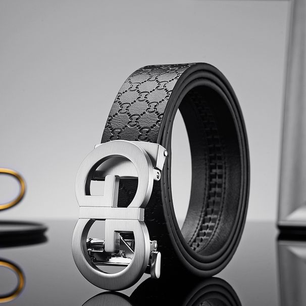 Hot trend automatic buckle cowhide gift box men's simple senior luxury personality business leather men and women belt 3.5CM_voghion.com