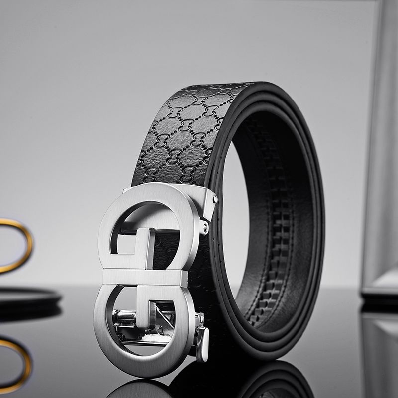  Hot trend automatic buckle cowhide gift box men's simple senior luxury personality business leather men and women belt 3.5CM_voghion.com
