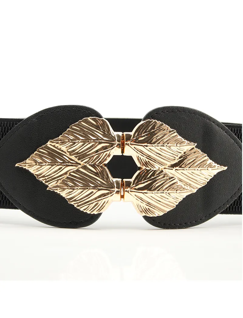 Ceinture élastique femme mode banlieue ceinture femme feuille coeur de pêche élastique large ceinture avec robe_voghion.com