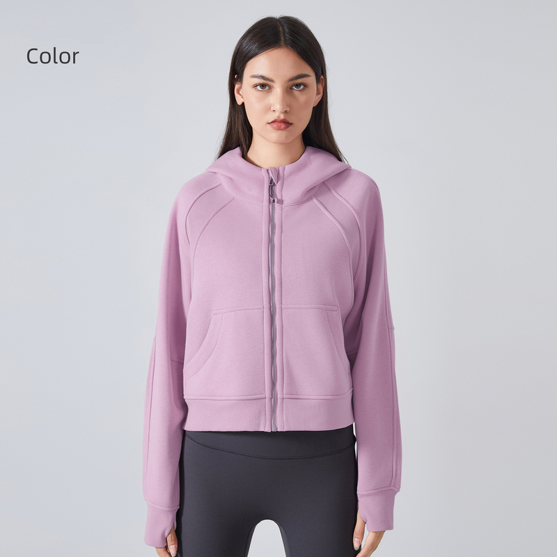 Ropa de mujer Nueva chaqueta deportiva con capucha y cremallera de terciopelo para mujer, suéter informal holgado, ropa de yoga, tops de otoño e invierno_voghion.com
