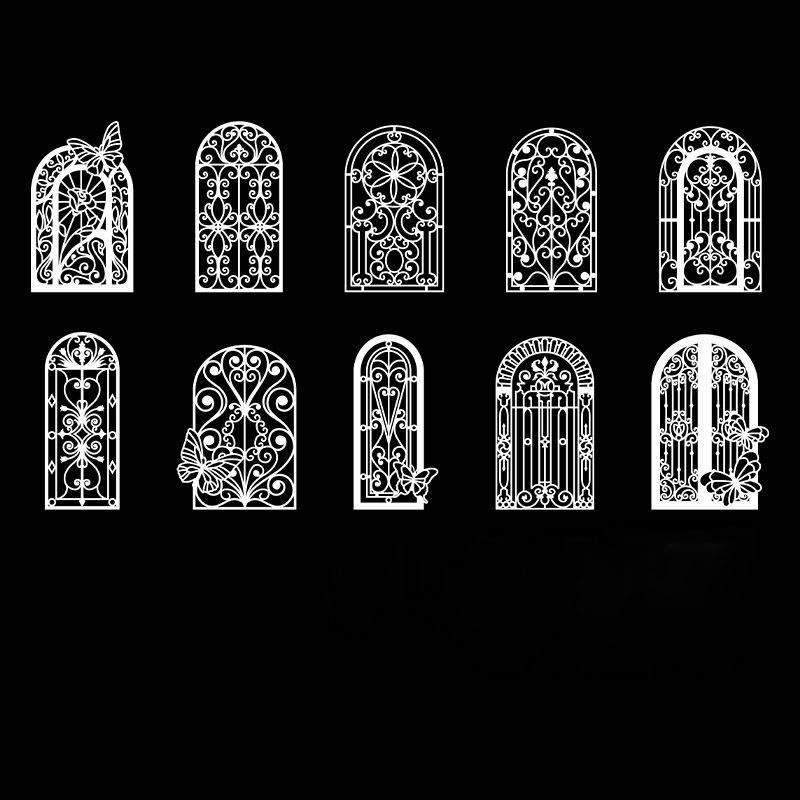 10pcs/pack Retro Hollow Doors And Windows DIY Decoration Handmade Materials Paper Background Decoration_voghion.com