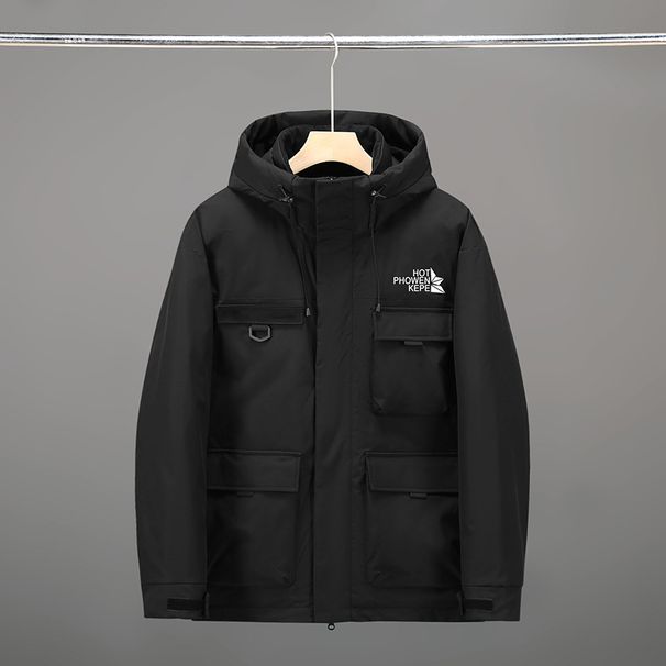 Men's Short Hooded Down Jacket With Multi-Pockets, Waterproof Windproof Winter Coat, 550 Fill Power Duck Down, Lightweight Warm Puffer Jacket_voghion.com