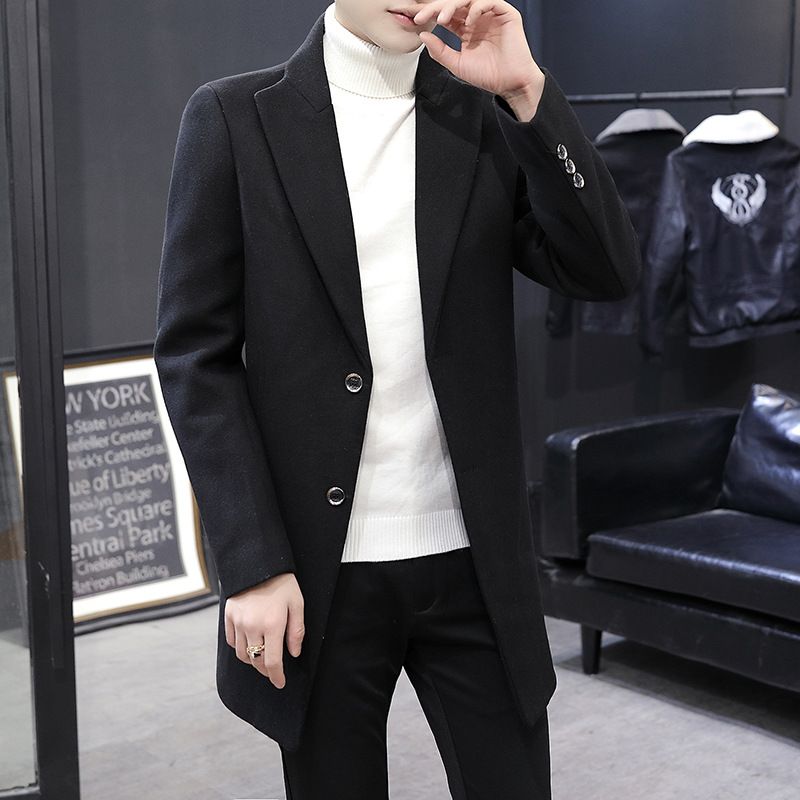  autumn and winter men's mid-length woolen coat men's slim thick woolen material windbreaker jacket wholesale_voghion.com