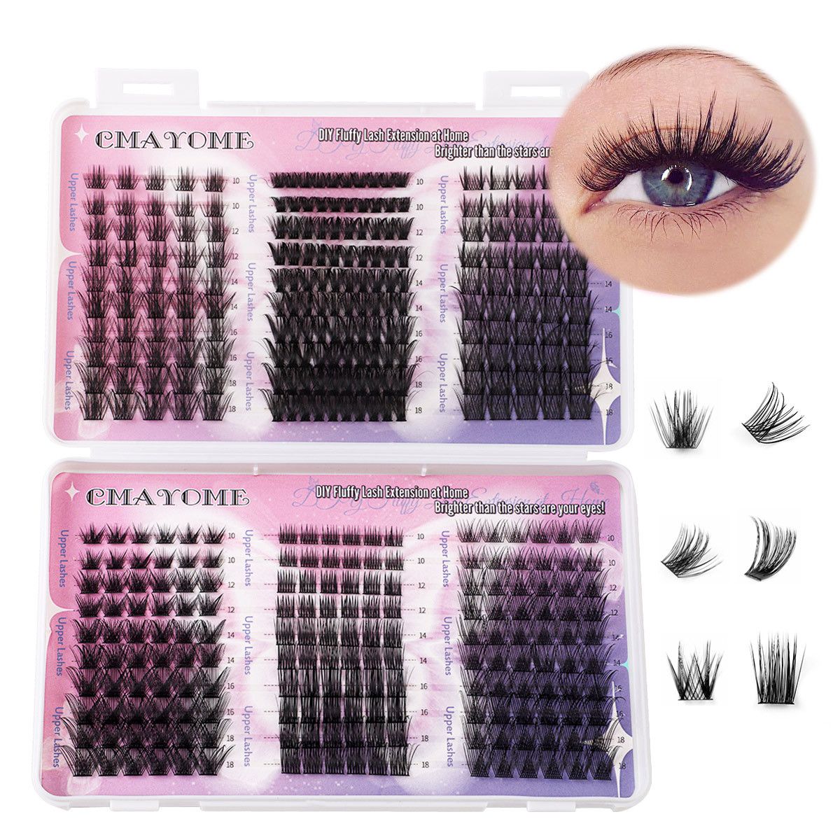 Zestaw do przedłużania rzęs sztucznych, pojedyncze kępki, rzęsy segmentowe, książka z rzęsami, 380 kępek, zestaw do klejenia rzęs, typ mieszany_voghion.com