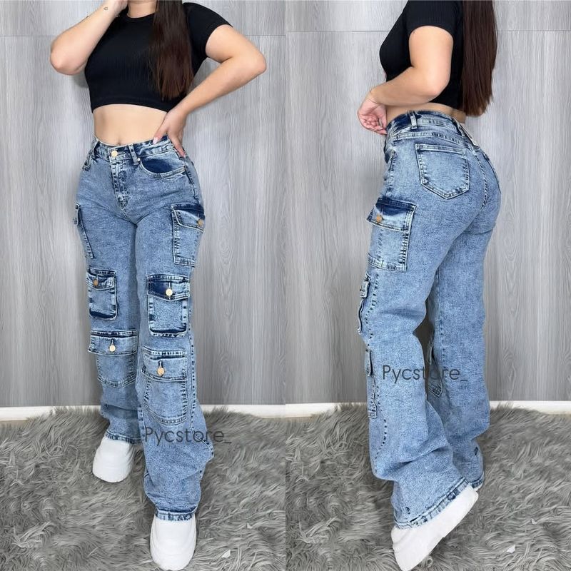 Kadın Giyim Tulum Çok Cepli Geniş Paça Günlük Pantolon Kargo Jogger Pantolon_voghion.com
