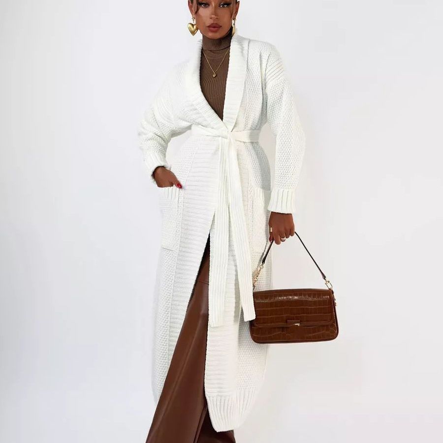 Elegant Longline Knit Cardigan – Oversized Open Front Coatigan In Soft Pink/Black/White/Brown/Khaki (XS-XL, Lightweight Layering Essential)_voghion.com