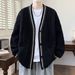 Cardigan vintage en maille torsadée pour homme - Pull style preppy classique (M-4XL, mélange coton-laine, coupe décontractée, blanc/gris/noir)_voghion.com