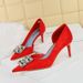 6168-AK58 Banquet Women's High Heel Hand Scratch Pattern Wrinkled Fabric Shallow Mouth Pointed Toe Side Hollow_voghion.com