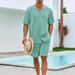 herrkläder Sommarmode Casual Enfärgad skjorta med knappar Shorts Tvådelad kostym för män Partihandel_voghion.com