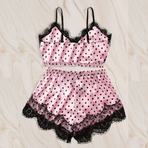 Letnia jedwabna piżama damska z koronką, seksowna, z szelkami, jedwabna, domowa_voghion.com