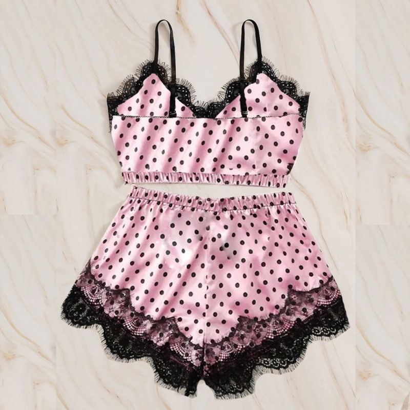 Summer Ice Silk Pajamas Women's Lace Sexy Suspender Suit Pajamas Silk Home Clothes_voghion.com