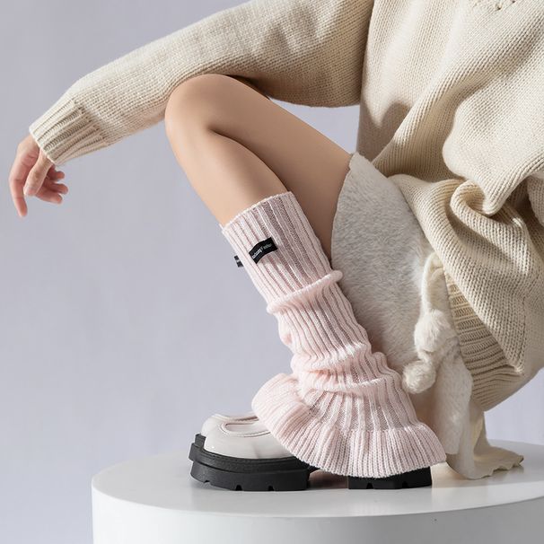 Scaldamuscoli Bootshang Calzini in cotone stile balletto per donna Calzini in pile autunnali e invernali Etichetta in tessuto lavorato a maglia Colore unito Miu Hot Girl lavorato a maglia_voghion.com