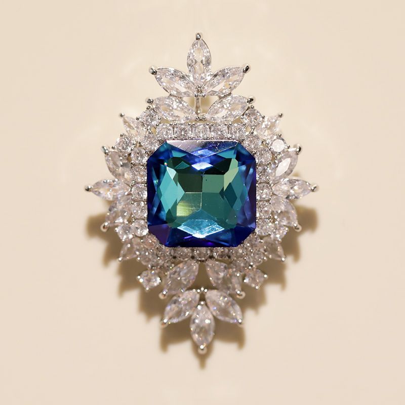 Fine Jewelry Lingxin Jewelry Luxury Blue Square Crystal Wheat Brooch_voghion.com