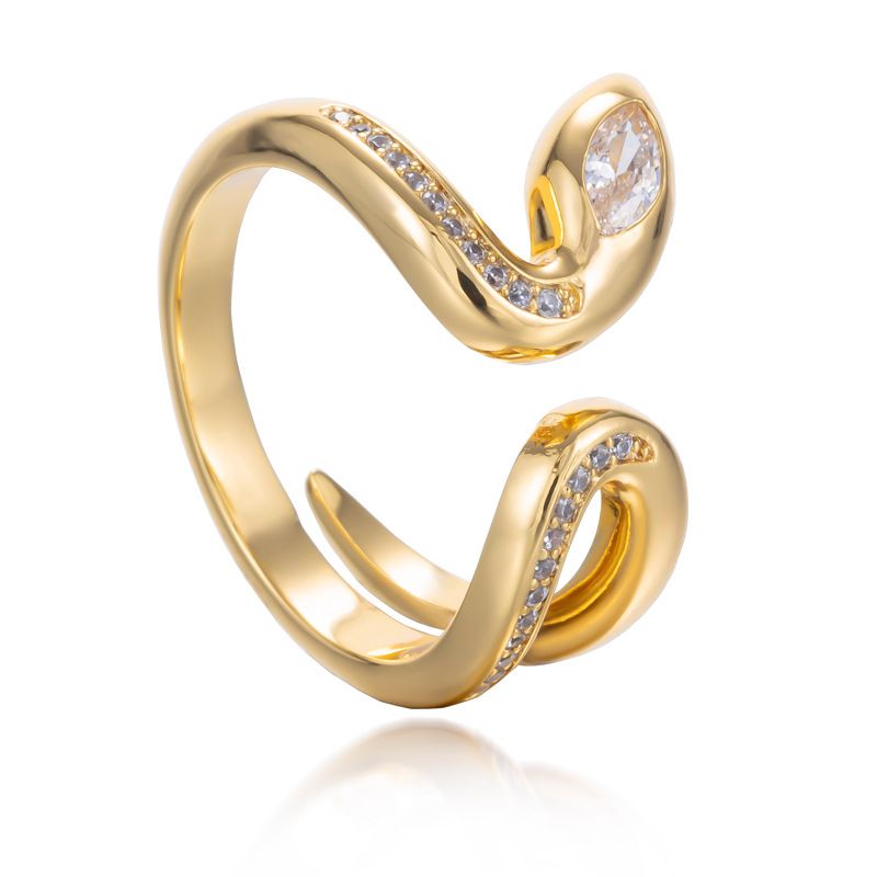 Semplice anello geometrico a forma di serpente, personalità di nicchia femminile, leggero, di lusso, aperto, regolabile, anello a forma di serpente_voghion.com