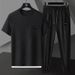 Summer Plus Size High-End Casual Sports Suit Men Ice Silk Breathable Elastic Quick-Dry Ultra-Thin Short Sleeve Two-Piece_voghion.com