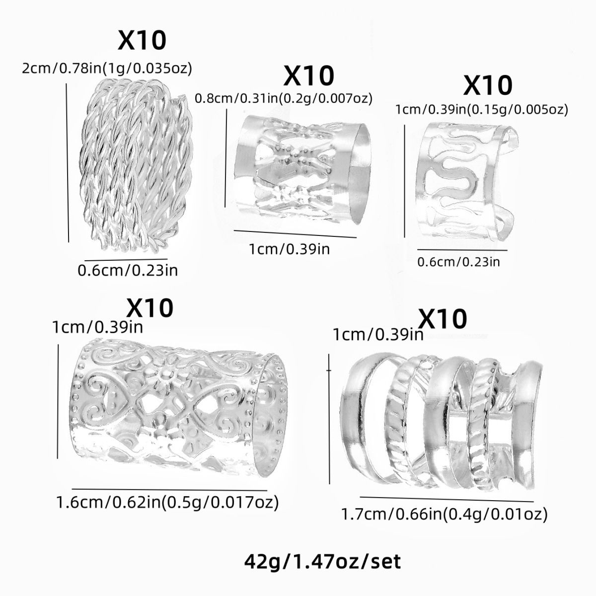 50 - Piece Set Of Stylish Metal - Patterned Hair Clips, Open - Type For Dreadlocks Braid, Hair Accessories_voghion.com