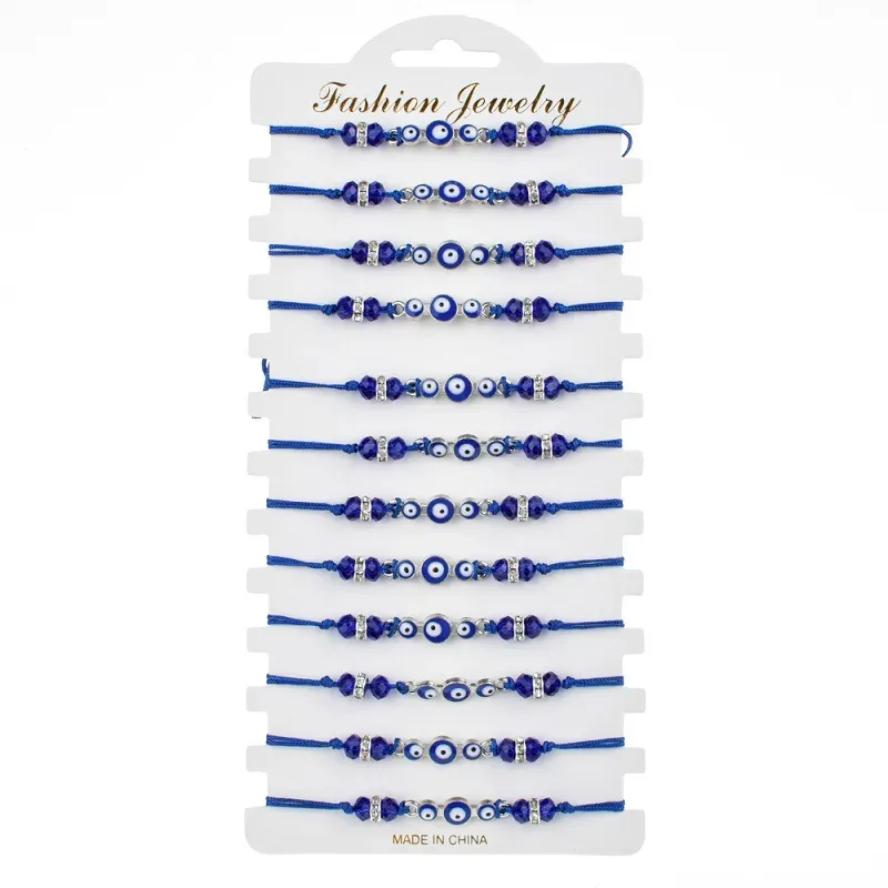 Türkei Blau Evil Eye Armbänder Mode Einstellbare Kristall Perlen Geflochtenen Seil Bettelarmband Armreifen Für Frauen Männer_voghion.com