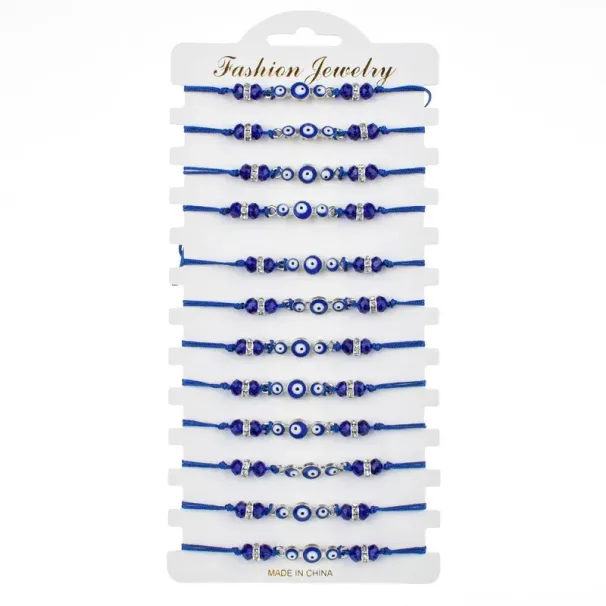 Türkei Blau Evil Eye Armbänder Mode Einstellbare Kristall Perlen Geflochtenen Seil Bettelarmband Armreifen Für Frauen Männer_voghion.com