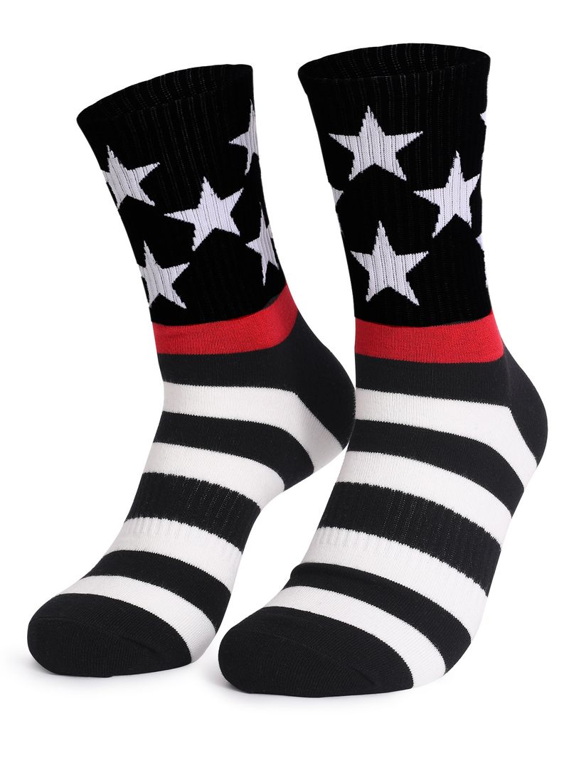 Calcetines de tubo medio de algodón con estampado de bandera estadounidense para el Día de la Independencia, para hombres y mujeres._voghion.com